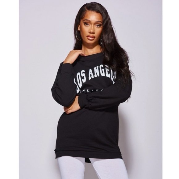 Black Los Angeles Print Long Sleeve Loose Fit Oversized Sweatshirt Top - Picture 7 of 10